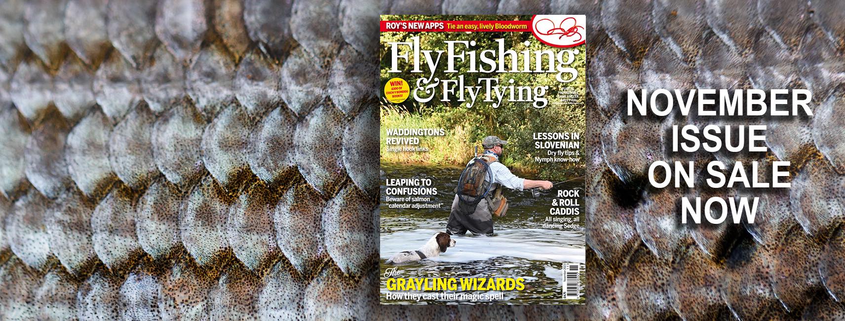 fly fishing and fly tying new issue on grayling background